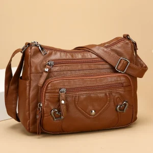 PU Leather Crossbody Bag Multi Layer Adjustable Strap Mom Messenger Bag Zipper Closure Large Capacity Women Purse Shoulder Carry