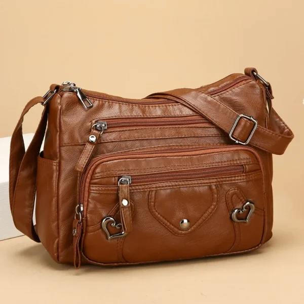 S3257268b63ad468791fd55cad9b131f93.webp PU Leather Crossbody Bag Multi Layer Adjustable Strap Mom Messenger Bag Zipper Closure Large Capacity Women Purse Shoulder Carry