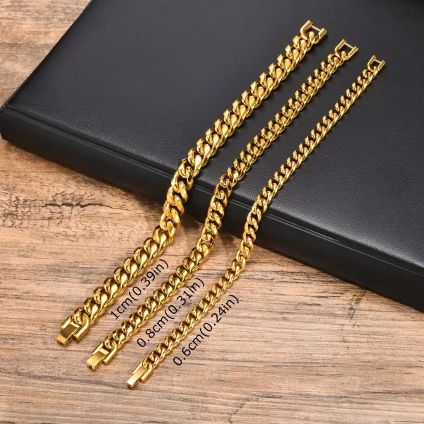 Gold Color Cuban Chain Bracelets for Men,6/8/10/12MM Stainless Steel Chain Link Wristband,Casual Hip Hop Male Jewelry Gift