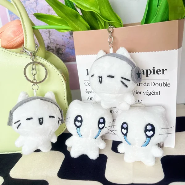 S5ee1274a8ddb4c7ca9d7a0cf0d1b9eeeR.webp Cute Headphones Kitten Couple Keychain Mini Crying Cat Doll Plush Keyring Cartoon Dog Bee Bag Pendant Charms Backpack Decoration
