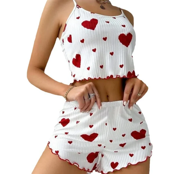S7a63f8d132d541248cb4afced29c23d0S.webp Women's Pajamas Set Sleepwear 2 PCS Short Tank Tops And Shorts S M L White Ventilate Soft Casual Love Printing