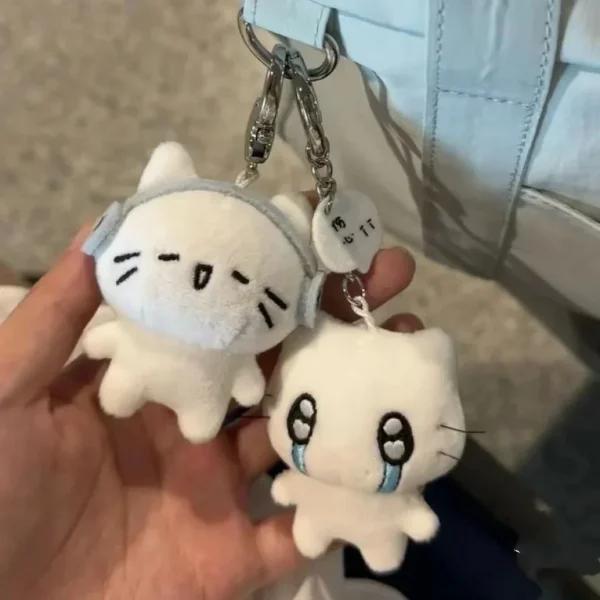 Sb9cf308afac94a2ea532b6549a2e2934D.webp Cute Headphones Kitten Couple Keychain Mini Crying Cat Doll Plush Keyring Cartoon Dog Bee Bag Pendant Charms Backpack Decoration