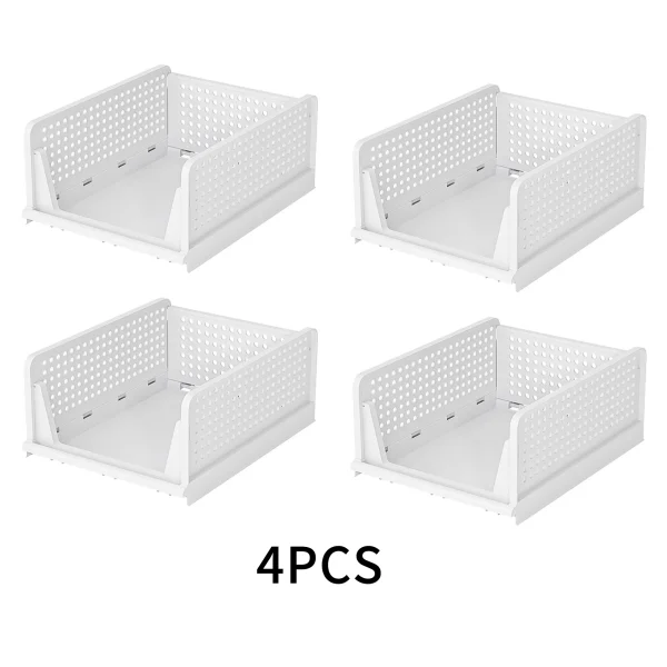 2/4pcs Stackable Foldable Wardrobe Storage Box Organiser, Plastic White Wardrobe Shelves, Suitable for Home, Bedroom, Kitchen
